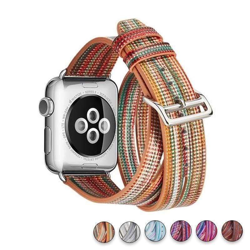 Watches Brown / 38mm/40mm Colorful Rainbow Leather Band for Apple Watch Series 1 2 3 4 Bracelet Double Tour Genuine Leather Strap for iWatch Belt  44mm/ 40mm/ 42mm/ 38mm