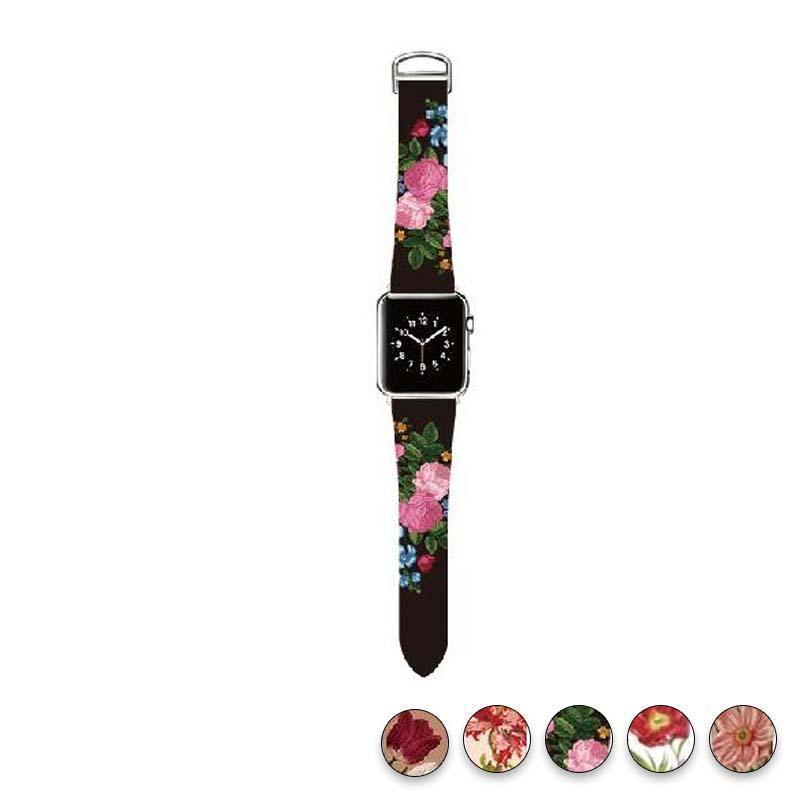 watches Chrysanthemum / 38mm/40mm Original Design Trend Print Leather Band for iwatch Strap Series 1 2 3 4 Flower Design Wrist Watch Bracelet for Apple Watch Band 44mm/ 40mm/ 42mm/ 38mm