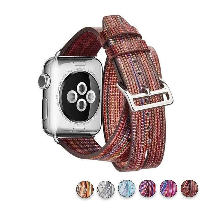 Watches Coffee / 38mm/40mm Colorful Rainbow Leather Band for Apple Watch Series 1 2 3 4 Bracelet Double Tour Genuine Leather Strap for iWatch Belt  44mm/ 40mm/ 42mm/ 38mm