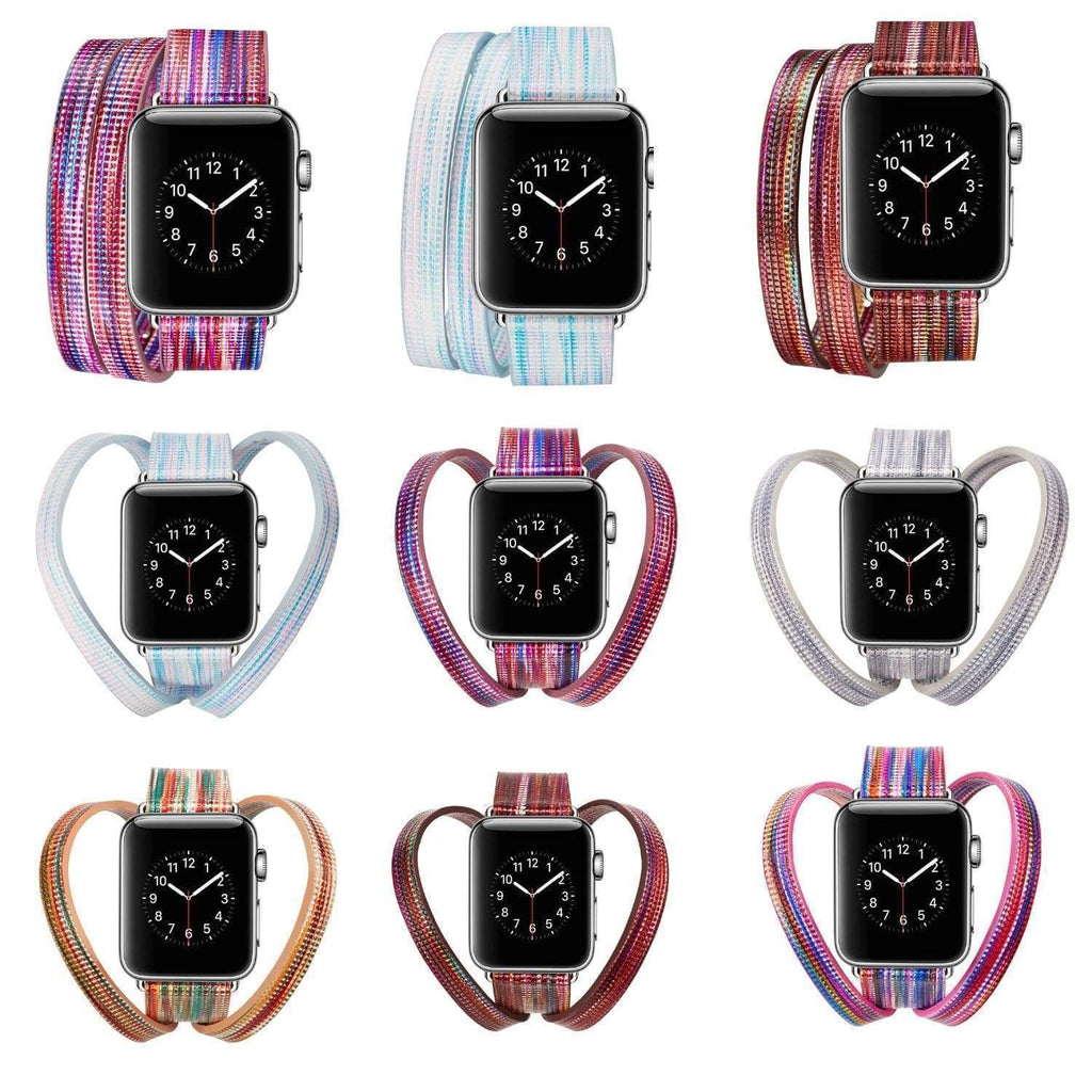 Watches Colorful Rainbow Leather Band for Apple Watch Series 1 2 3 4 Bracelet Double Tour Genuine Leather Strap for iWatch Belt  44mm/ 40mm/ 42mm/ 38mm