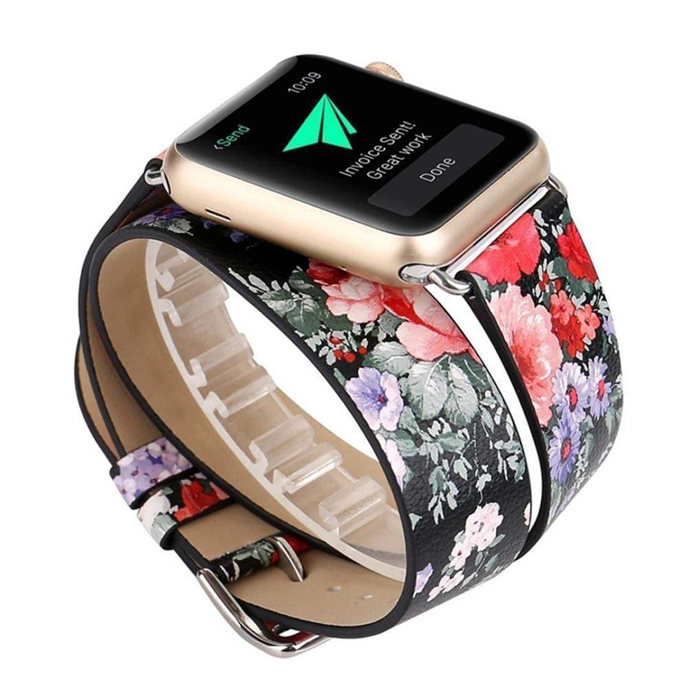 Watches Leather strap For Apple Watch band 44mm/ 40mm/ 42mm/ 38mm double tour iwatch Series 1 2 3 4 Flower print, USA Fast Shipping