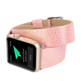 Watches Original Design Light Colourful Watchband for Apple Watch 44mm/ 40mm/ 42mm/ 38mm Bands Double Belt Genuine Leather Bracelet for Iwatch Series 1 2 3 4
