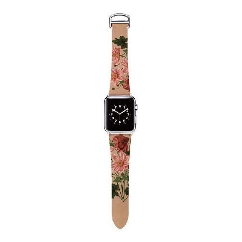 watches Original Design Trend Print Leather Band for iwatch Strap Series 1 2 3 4 Flower Design Wrist Watch Bracelet for Apple Watch Band 44mm/ 40mm/ 42mm/ 38mm