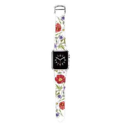 watches Original Design Trend Print Leather Band for iwatch Strap Series 1 2 3 4 Flower Design Wrist Watch Bracelet for Apple Watch Band 44mm/ 40mm/ 42mm/ 38mm