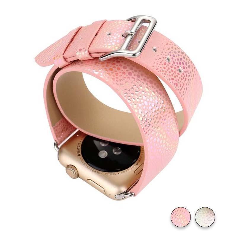 Watches Pink / 38mm/40mm Original Design Light Colourful Watchband for Apple Watch 44mm/ 40mm/ 42mm/ 38mm Bands Double Belt Genuine Leather Bracelet for Iwatch Series 1 2 3 4