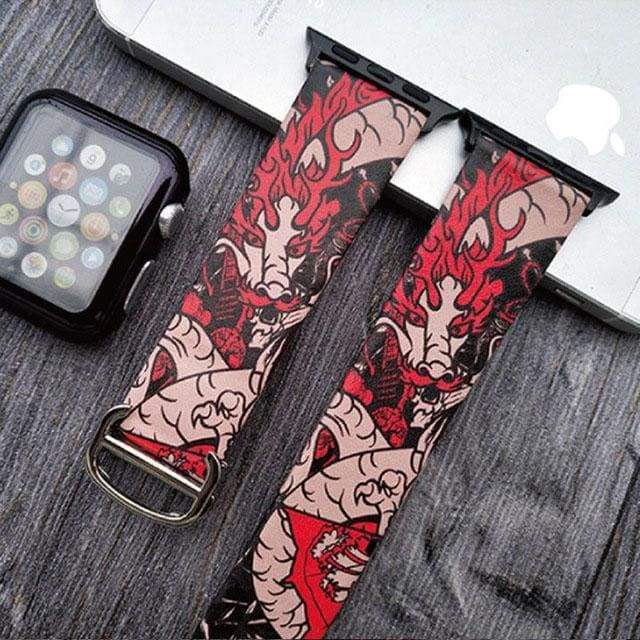 Watches Red Pink / 38mm/40mm Art Printed Leather Apple watch Band for iwatch Strap Series 1 2 3 4,  44mm/ 40mm/ 42mm/ 38mm