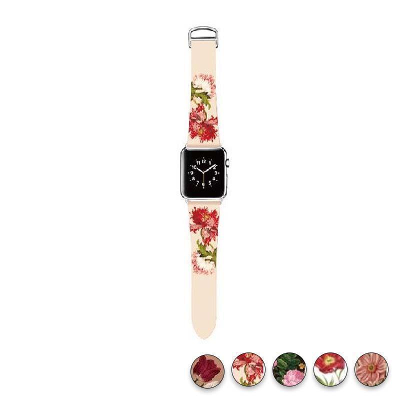 watches Rosy Rrose / 38mm/40mm Original Design Trend Print Leather Band for iwatch Strap Series 1 2 3 4 Flower Design Wrist Watch Bracelet for Apple Watch Band 44mm/ 40mm/ 42mm/ 38mm