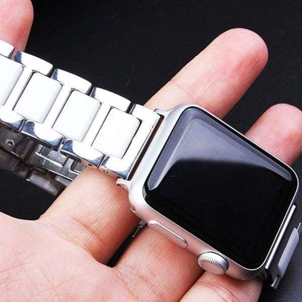 Watches Silver / 38mm / 40mm Apple Watch Series 5 4 3 2 Band, Ceramic Stainless Steel link Strap 38mm, 40mm, 42mm, 44mm - US Fast Shipping