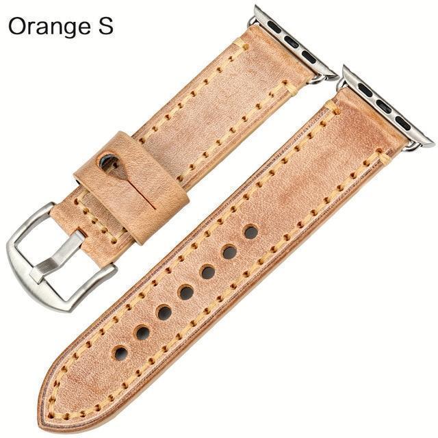 Watches Silver buckle with orange leather / 42mm / 44mm Apple Watch Series 5 4 3 2 Band, Green Genuine Leather Watchband Watch Accessories Bracelet Wristband 38mm, 40mm, 42mm, 44mm