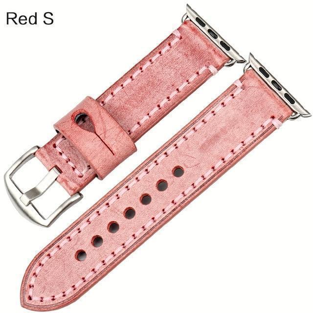 Watches Silver buckle with red leather / 42mm / 44mm Apple Watch Series 5 4 3 2 Band, Green Genuine Leather Watchband Watch Accessories Bracelet Wristband 38mm, 40mm, 42mm, 44mm