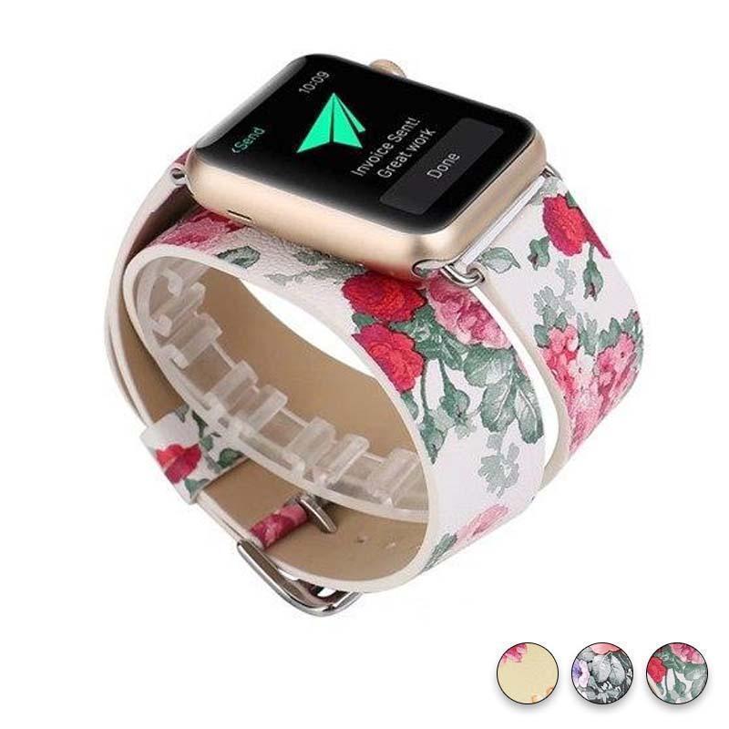 Watches White Floral / 38mm/40mm Leather strap For Apple Watch band 44mm/ 40mm/ 42mm/ 38mm double tour iwatch Series 1 2 3 4 Flower print, USA Fast Shipping