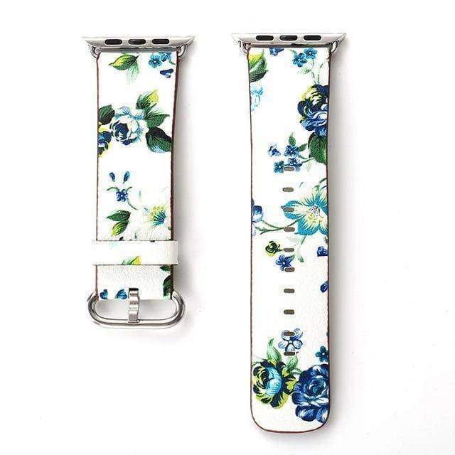 watches White Green / 38mm/40mm Apple Floral flower watch band, Print Smart iWatch strap, 44mm, 40mm, 42mm, 38mm, Series 1 2 3 4