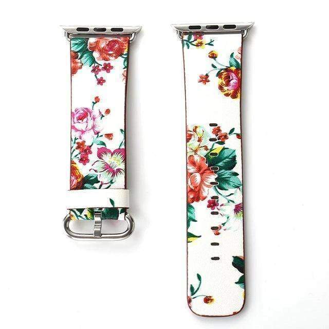 watches White Red / 38mm/40mm Apple Floral flower watch band, Print Smart iWatch strap, 44mm, 40mm, 42mm, 38mm, Series 1 2 3 4
